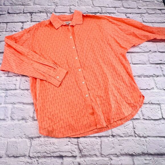 NOT FOR SALE Loft Shirt Blouse‎ Women's Small Peach Swiss Dot Print Button Front - Picture 1 of 8